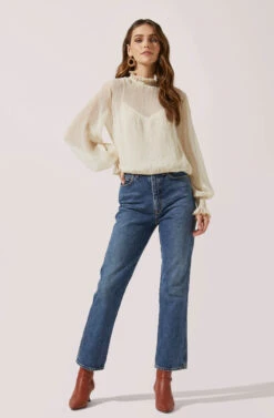 Mock Neck Long Sleeve Top -Chic Ladies Wear Shop AT16423 IVORY 1