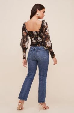 Square Neck Ruched Floral Top -Chic Ladies Wear Shop AT16433 BLACKMULTIFLORAL 5