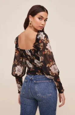 Square Neck Ruched Floral Top -Chic Ladies Wear Shop AT16433 BLACKMULTIFLORAL 6