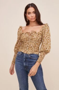 Square Neck Ruched Floral Top