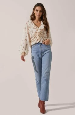 Long Sleeve Ruffle Neck Top 7 Long Sleeve Ruffle Neck Top -Chic Ladies Wear Shop AT16502 CREAMMUSTARDMULTIFLORAL 1