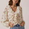 Long Sleeve Ruffle Neck Top -Chic Ladies Wear Shop AT16502 CREAMMUSTARDMULTIFLORAL 2