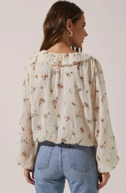 Long Sleeve Ruffle Neck Top 9 Long Sleeve Ruffle Neck Top -Chic Ladies Wear Shop AT16502 CREAMMUSTARDMULTIFLORAL 4