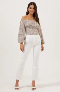 Off The Shoulder Cropped Volume Sleeve Top -Chic Ladies Wear Shop AT16510 LIGHTGREYDITSY 1