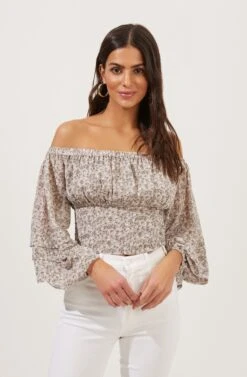 Off The Shoulder Cropped Volume Sleeve Top -Chic Ladies Wear Shop AT16510 LIGHTGREYDITSY 2