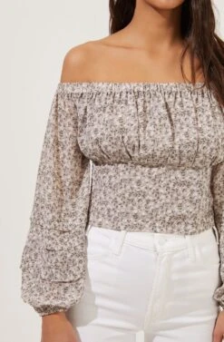 Off The Shoulder Cropped Volume Sleeve Top -Chic Ladies Wear Shop AT16510 LIGHTGREYDITSY 3