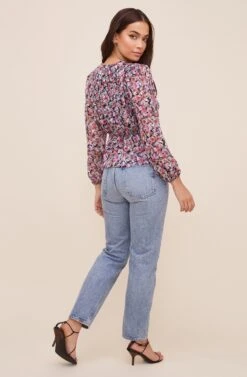 Wrap Front Long Sleeve Top -Chic Ladies Wear Shop AT16512 BLACK LILACFLORAL 5