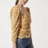 Ruched Sleeve Sweetheart Top -Chic Ladies Wear Shop AT16558 MUSTARD ORANGE DITSY 1021
