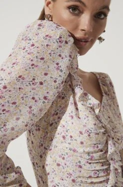 Ruched Sleeve Sweetheart Top 17 Ruched Sleeve Sweetheart Top -Chic Ladies Wear Shop AT16558 PURPLE MUSTARD DITSY 1026