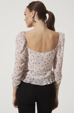 Ruched Sleeve Sweetheart Top 16 Ruched Sleeve Sweetheart Top -Chic Ladies Wear Shop AT16558 PURPLE MUSTARD DITSY 1027