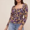 Cinched Waist Long Sleeve Top -Chic Ladies Wear Shop AT16579 MUSTARDPURPLEFLORAL 4