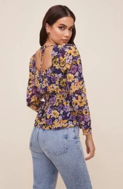 Cinched Waist Long Sleeve Top -Chic Ladies Wear Shop AT16579 MUSTARDPURPLEFLORAL 6