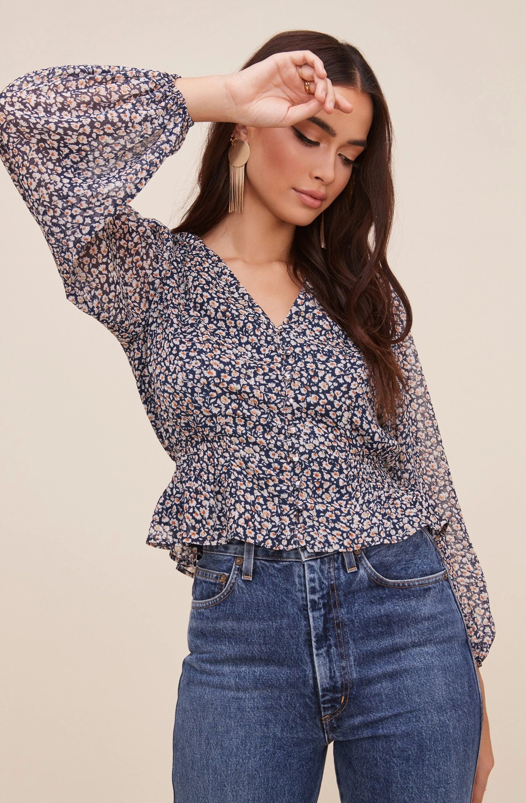 Button Front Puff Sleeve Floral Top 3 Button Front Puff Sleeve Floral Top