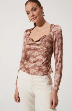 Floral Long Sleeve Back Cutout Top