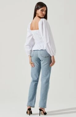 Long Bubble Sleeve Smocked Top -Chic Ladies Wear Shop AT16687L WHITE 3