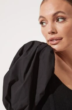 Puff Short Sleeve Top -Chic Ladies Wear Shop AT16690 BLACK 1038