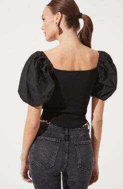 Puff Short Sleeve Top -Chic Ladies Wear Shop AT16690 BLACK 1039