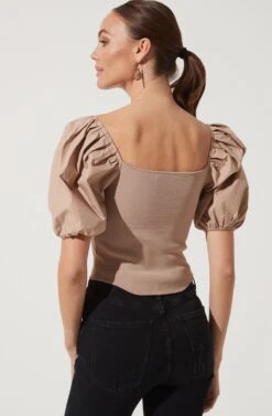 Puff Short Sleeve Top -Chic Ladies Wear Shop AT16690 TAUPE 1043