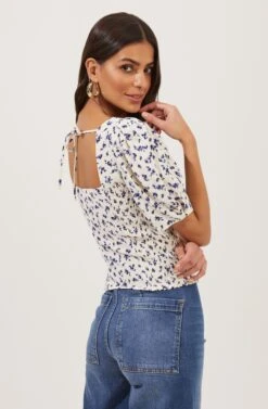 Short Sleeve Sweetheart Neck Top -Chic Ladies Wear Shop AT16707 CREAM BLUEDITSY 5