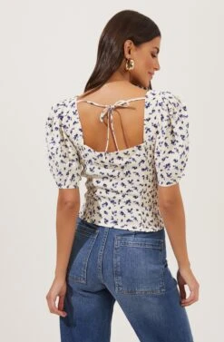 Short Sleeve Sweetheart Neck Top -Chic Ladies Wear Shop AT16707 CREAM BLUEDITSY 6