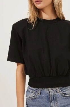 Volume Shoulder Short Sleeve Crop Tee 30 Volume Shoulder Short Sleeve Crop Tee -Chic Ladies Wear Shop AT16708 BLACK 3