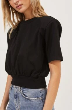Volume Shoulder Short Sleeve Crop Tee 31 Volume Shoulder Short Sleeve Crop Tee -Chic Ladies Wear Shop AT16708 BLACK 4
