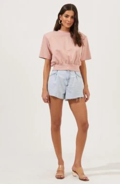Volume Shoulder Short Sleeve Crop Tee 22 Volume Shoulder Short Sleeve Crop Tee -Chic Ladies Wear Shop AT16708 DUSTYROSE 1