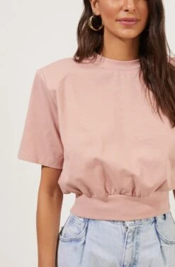 Volume Shoulder Short Sleeve Crop Tee 24 Volume Shoulder Short Sleeve Crop Tee -Chic Ladies Wear Shop AT16708 DUSTYROSE 4