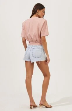 Volume Shoulder Short Sleeve Crop Tee 23 Volume Shoulder Short Sleeve Crop Tee -Chic Ladies Wear Shop AT16708 DUSTYROSE 5