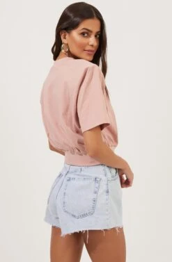 Volume Shoulder Short Sleeve Crop Tee 25 Volume Shoulder Short Sleeve Crop Tee -Chic Ladies Wear Shop AT16708 DUSTYROSE 6