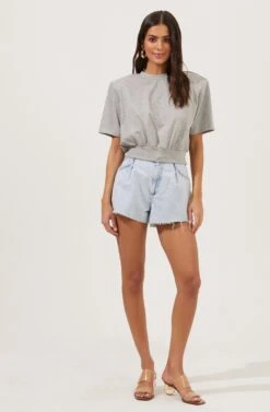 Volume Shoulder Short Sleeve Crop Tee 35 Volume Shoulder Short Sleeve Crop Tee -Chic Ladies Wear Shop AT16708 HEATHERGREY 1