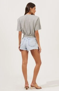 Volume Shoulder Short Sleeve Crop Tee 36 Volume Shoulder Short Sleeve Crop Tee -Chic Ladies Wear Shop AT16708 HEATHERGREY 4