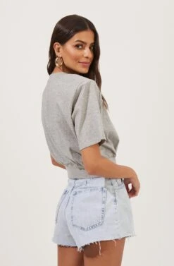 Volume Shoulder Short Sleeve Crop Tee 33 Volume Shoulder Short Sleeve Crop Tee -Chic Ladies Wear Shop AT16708 HEATHERGREY 5