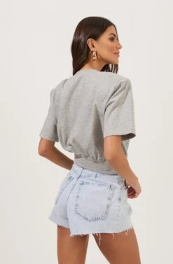 Volume Shoulder Short Sleeve Crop Tee 34 Volume Shoulder Short Sleeve Crop Tee -Chic Ladies Wear Shop AT16708 HEATHERGREY 6