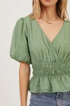 Bubble Sleeve Smocked Top -Chic Ladies Wear Shop AT16720 003 SAGE 4