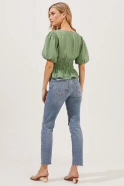 Bubble Sleeve Smocked Top -Chic Ladies Wear Shop AT16720 003 SAGE 5