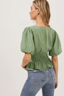 Bubble Sleeve Smocked Top -Chic Ladies Wear Shop AT16720 003 SAGE 6