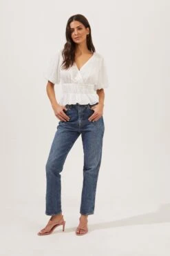 Bubble Sleeve Smocked Top -Chic Ladies Wear Shop AT16720 003 WHITE 1