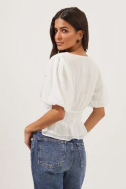 Bubble Sleeve Smocked Top -Chic Ladies Wear Shop AT16720 003 WHITE 6