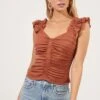 Ruched Button Front Top -Chic Ladies Wear Shop AT16724 BROWN 2 f9df6245 b420 41ac a98a 1a4485f6fff0