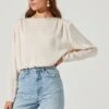 Pleated Shoulder Long Sleeve Top -Chic Ladies Wear Shop AT16811B CREAM 1928