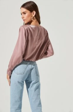 Pleated Shoulder Long Sleeve Top -Chic Ladies Wear Shop AT16811B MAUVE 1950