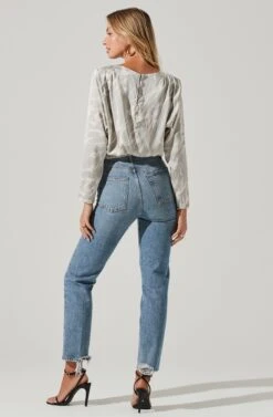 Pleated Shoulder Long Sleeve Floral Top -Chic Ladies Wear Shop AT16811 GREYPEACHMULTI 5