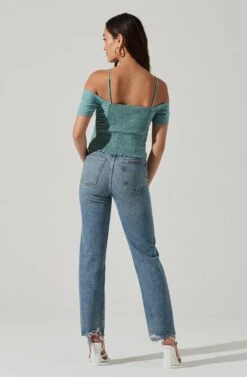 Ruched Off Shoulder Top -Chic Ladies Wear Shop AT16814B DARKSAGE 0495