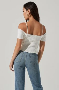 Ruched Off Shoulder Top -Chic Ladies Wear Shop AT16814B WHITE 0473