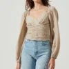 Swiss Dot Puff Sleeve Top -Chic Ladies Wear Shop AT16898 TAUPE 2