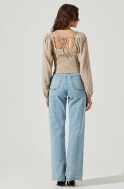 Swiss Dot Puff Sleeve Top -Chic Ladies Wear Shop AT16898 TAUPE 3