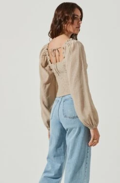 Swiss Dot Puff Sleeve Top -Chic Ladies Wear Shop AT16898 TAUPE 4