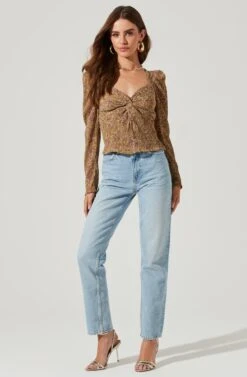 Long Sleeve Floral Cinched Bust Top -Chic Ladies Wear Shop AT16915B MUSTARDFLORAL 1414