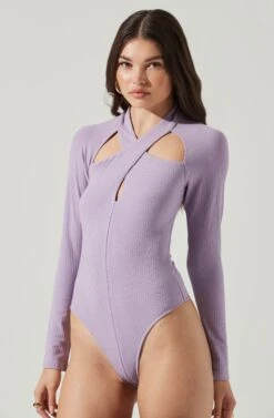 Long Sleeve Cutout Bodysuit -Chic Ladies Wear Shop AT16961 PURPLE 8